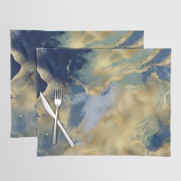 Blue and Gold Textured Abstract Marble Art Print Placemat
