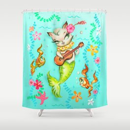 Mermaid Cat with Ukulele Shower Curtain