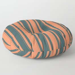 [ Thumbnail: Coral and Dark Slate Gray Colored Striped/Lined Pattern Floor Pillow ]