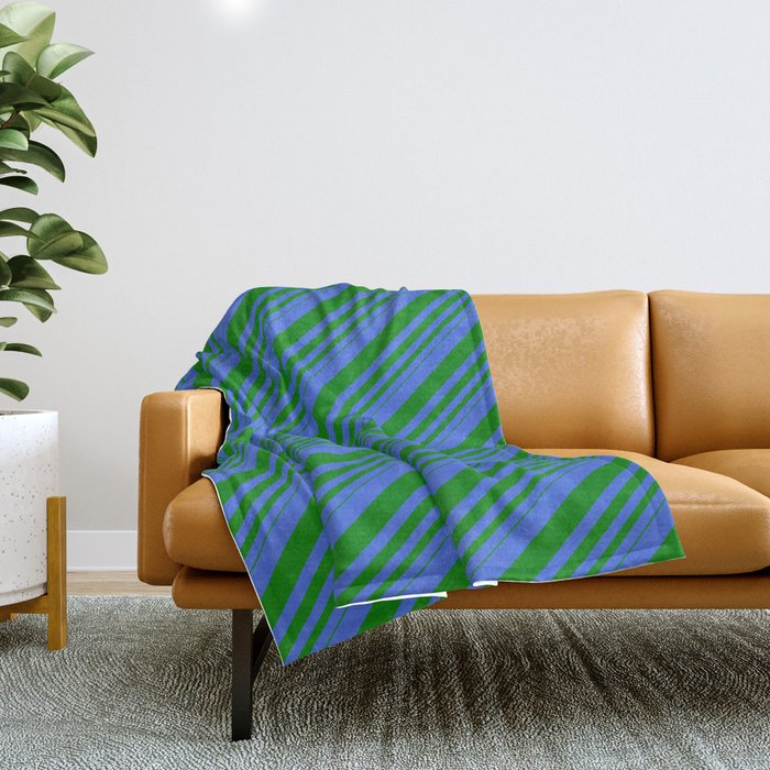 Royal Blue and Green Colored Lines/Stripes Pattern Throw Blanket
