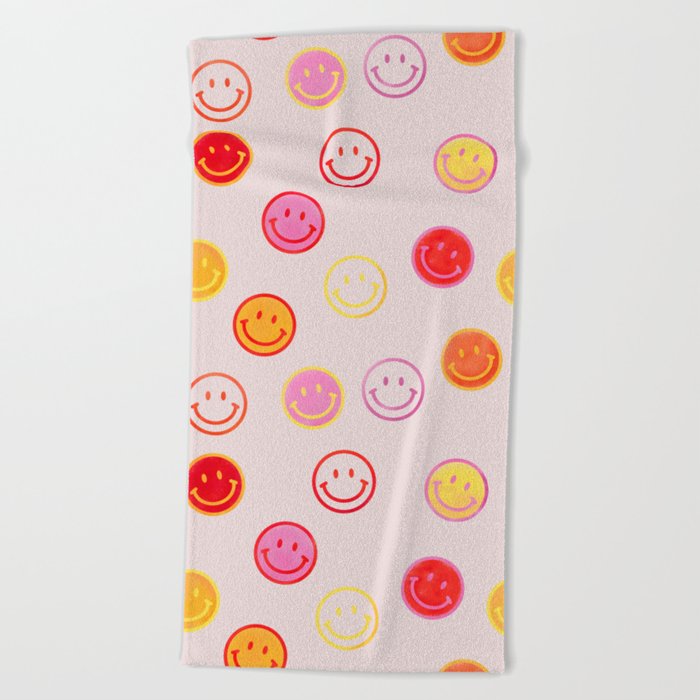 Smiling Faces Pattern Beach Towel