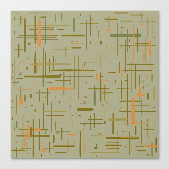 Mid-Century Modern Kinetikos Pattern in Retro Celadon Olive Green Cantaloupe Orange Canvas Print