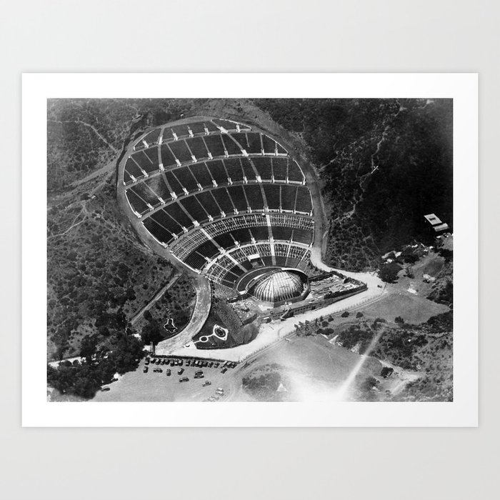 Hollywood Bowl aerial vintage, Los Angeles, California black and white photograph / photography Art Print