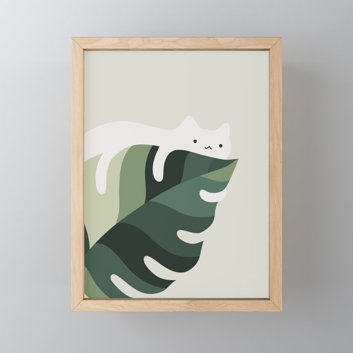 Cat and Plant 12C Framed Mini Art Print