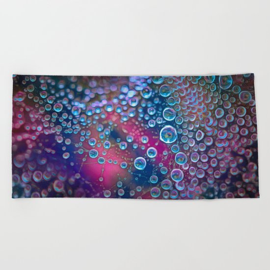 Magic iridescent colorful dew drops Beach Towel