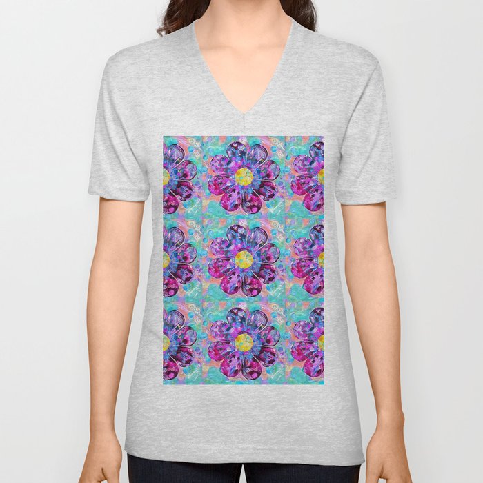 Happy Colorful Flowers Art - Wild Flower V Neck T Shirt
