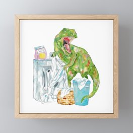 T-rex laundry dinosaur painting watercolour Framed Mini Art Print