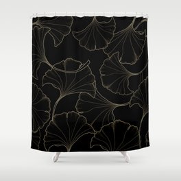 Seamless pattern with luxury black ginkgo biloba Shower Curtain