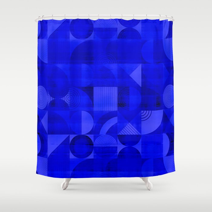 Blue Woven Silk Carpet - Abstract Geometric Midcentury Modern Shower Curtain