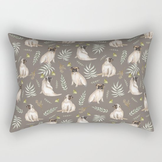 Pugs and butterflies. Brown pattern Rectangular Pillow