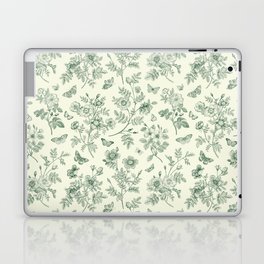 Toile de Jouy Wild Roses & Butterflies Forest Green Floral Laptop Skin
