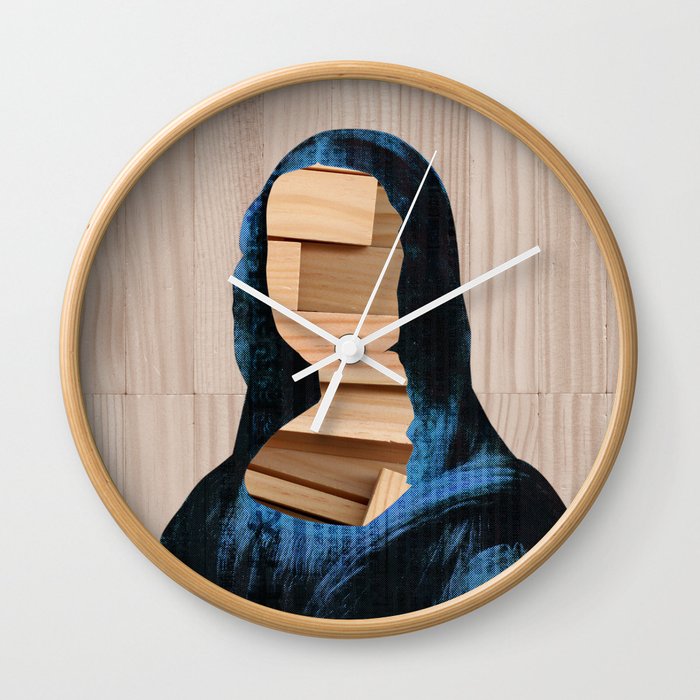 Mona Lisa - blue shining WoodCut Collage 2 Wall Clock