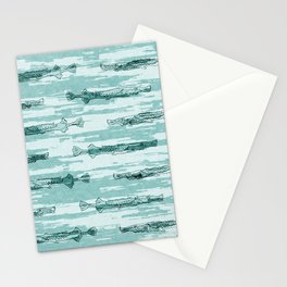 Teal Blu Watercolor Fish Under the Sea Coastal Marine Pattern. Rustic Wet Wash Pipefish Beach Decor Design - 3 Throw Pillow Stationery Card