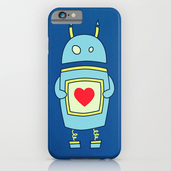Blue Cartoon Robot With Heart iPhone & iPod Case