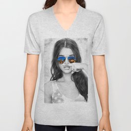 Bowery Mustache Girl V Neck T Shirt