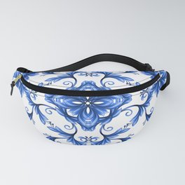 Abstract white blue floral seamless pattern  Fanny Pack