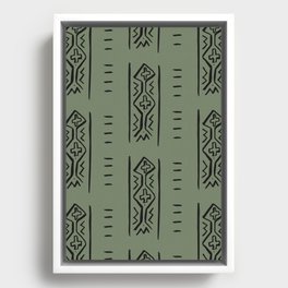 Mud Cloth Mercy Olive Green and Black Pattern Framed Canvas