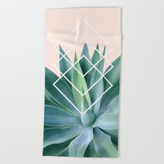 Agave geometrics - peach Beach Towel