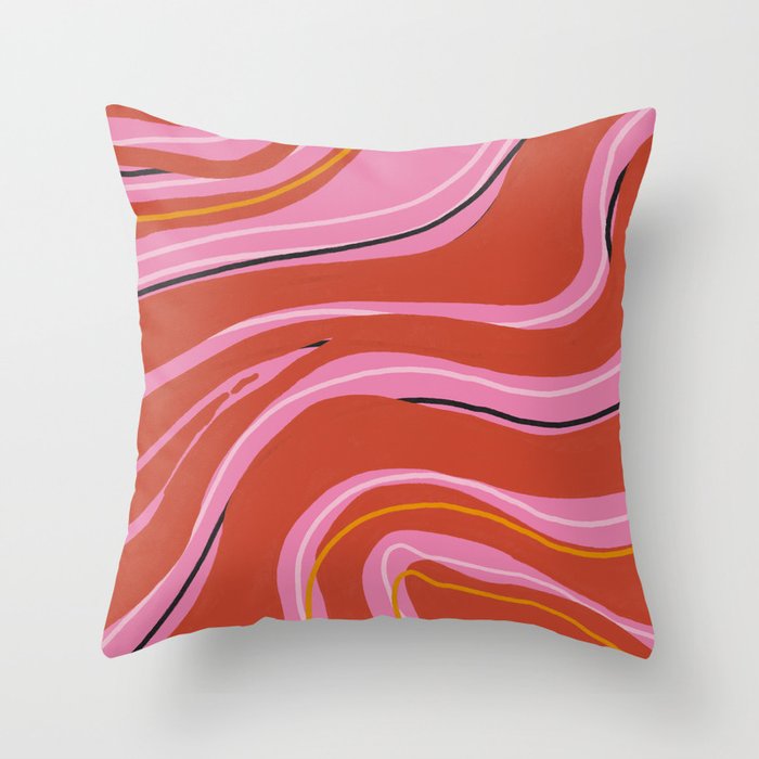 Liquied Swirls in Hot Pink and Orange Throw Pillow