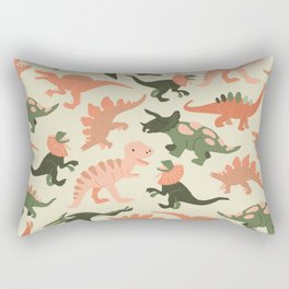 Happy Dinosaurs - Tangerine & Olive Rectangular Pillow