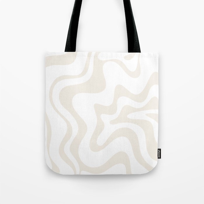 Liquid Swirl Abstract Pattern in Pale Beige and White Tote Bag