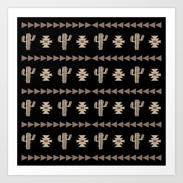 Southwestern Cactus Pattern 232 Black and Beige Art Print