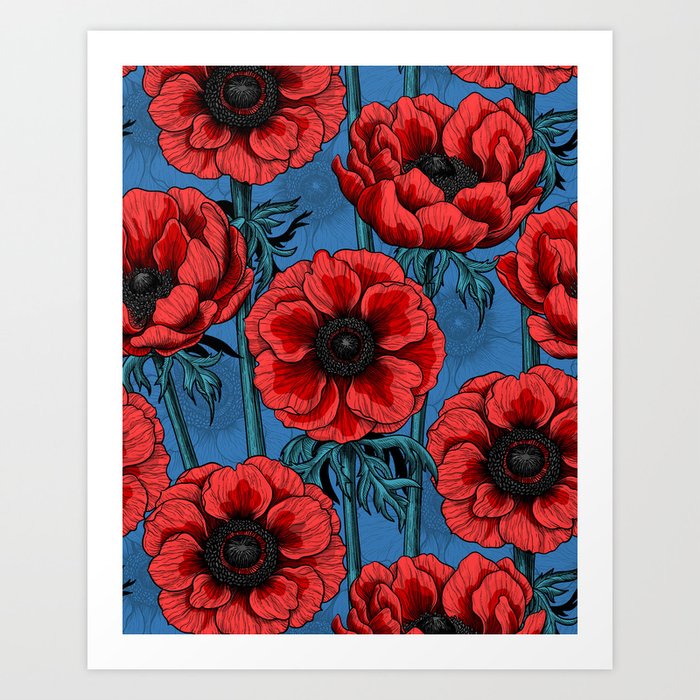 Red anemone garden Art Print