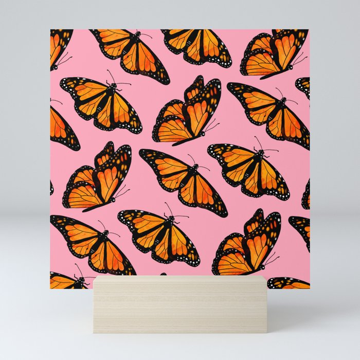 Monarch Butterfly Pattern-Pink Mini Art Print