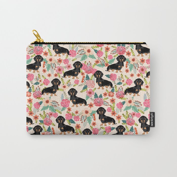 Doxie Florals - vintage doxie and florals gifts for dog lovers, dachshund decor, black and tan doxie Carry-All Pouch