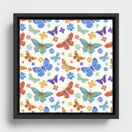 Colorful butterflies seamless pattern. Meadow insects texture design. Romantic monarch background. Tropical exotic wildlife wrapping. Framed Canvas