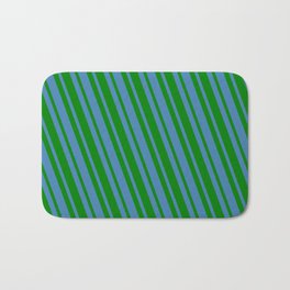 [ Thumbnail: Blue and Green Colored Lines Pattern Bath Mat ]