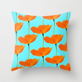 Poppies On A Turquoise Background #decor #society6 #buyart Throw Pillow
