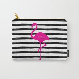 Flamingo & Stripes - Black Hot Pink Carry-All Pouch