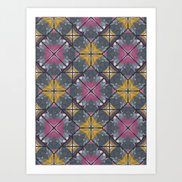 Mexican Tile Pattern Yellow Pink Art Print