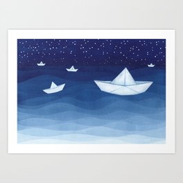 Paper boats illustration Art Print