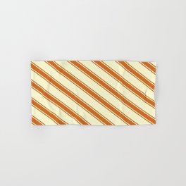 [ Thumbnail: Light Yellow & Chocolate Colored Pattern of Stripes Hand & Bath Towel ]