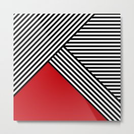 Black and white stripes with red triangle Metal Print