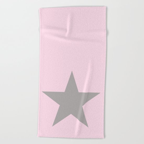 Grey star on pink background Beach Towel