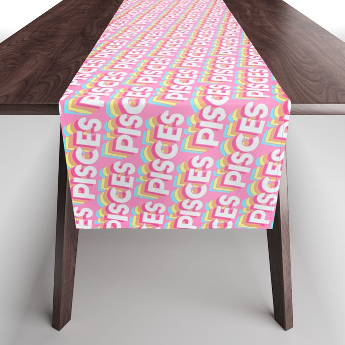 Pisces Trendy Rainbow Text Pattern (Pink) Table Runner