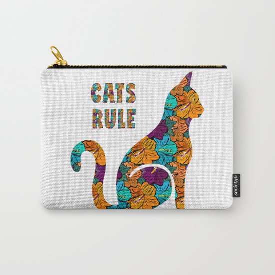 Cats Rule Silhouette With Hibiscus Flowers Carry-All Pouch