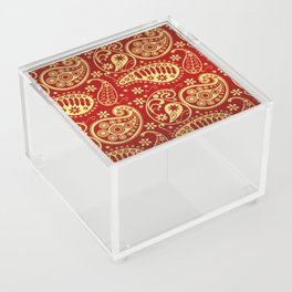 Red And Gold Bandana Paisley Christmas Pattern Acrylic Box