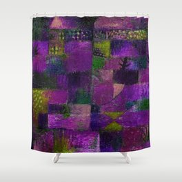 Terraced garden tropical floral Tuscany purple and gold abstract landscape painting by Paul Klee Shower Curtain