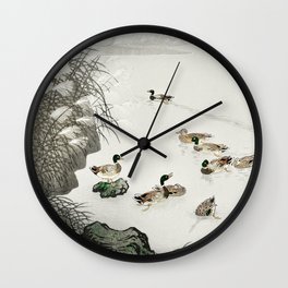 Ducks Swimming In The Lake - Japanese Vintage Woodblock Print Wall Clock