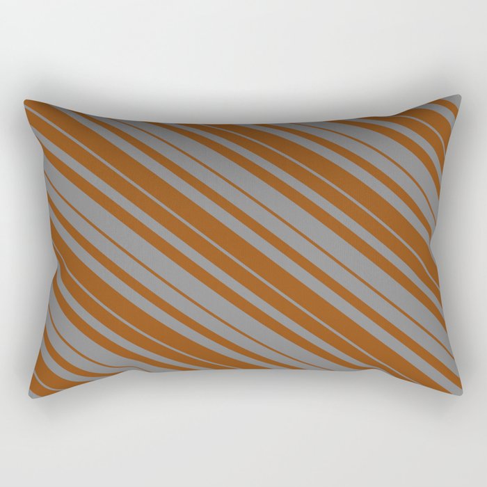 Grey & Brown Colored Lined Pattern Rectangular Pillow