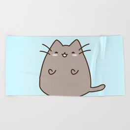 Kawaii cat says 'show me your kitties' Beach Towel