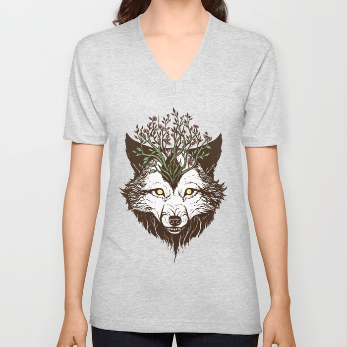 Wolf Flower V Neck T Shirt