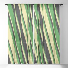 [ Thumbnail: Black, Forest Green, and Tan Colored Stripes Pattern Sheer Curtain ]