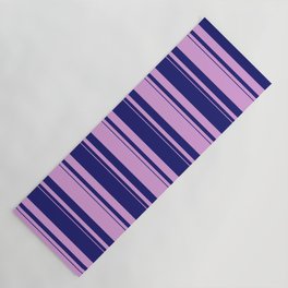 [ Thumbnail: Midnight Blue and Plum Colored Striped/Lined Pattern Yoga Mat ]