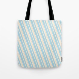 [ Thumbnail: Beige & Light Blue Colored Striped Pattern Tote Bag ]