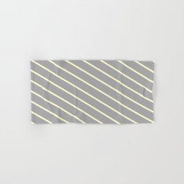 [ Thumbnail: Light Yellow and Dark Gray Colored Stripes Pattern Hand & Bath Towel ]